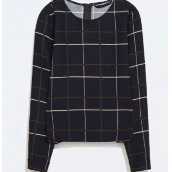 Zara Basic navy plaid blouse - Picture 1 of 14